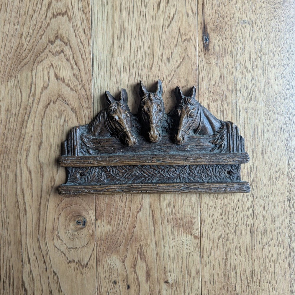 Vtg 70s OrnaWood Wall Plaque Brown Relief Sculpture Horses Rustic Farmhouse